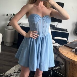 Elegant Blue Strapless Dress